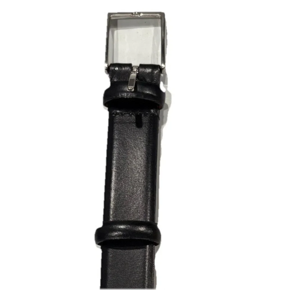 Mens Full Grain Genuine Leather Belt Black‎ Size 46 Silver Buckle